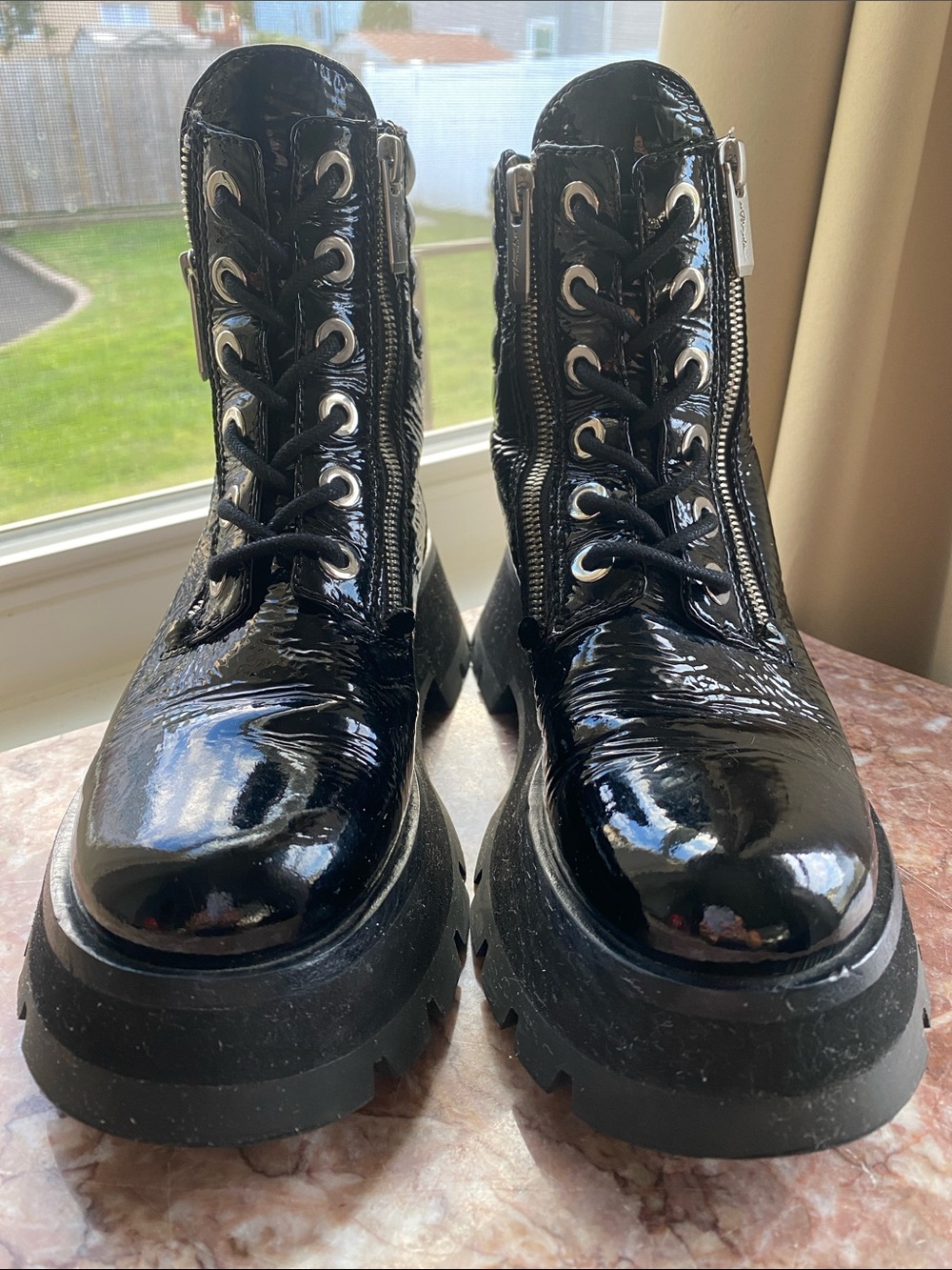 3.1 Phillip Lim Kate Black Patent Leather Combat Boots Size 36